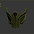 Futuristic Gold And Black Geometric Helmet With Shiny Surface And Symmetric Ornate Design