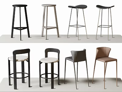Modern Bar Stools With Various Designs Different Colors And Metal Frames 3d model