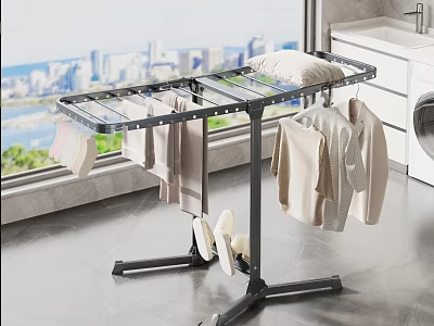 Sturdy Modern Clothes Drying Rack For Indoor Balcony With Clothes Towels And Pillow 3d model