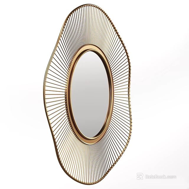 Gold Decorative Wall Mirror With Radiating Lines Unique Irregular Shape For Modern Home Decor 3d model 