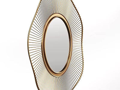 Gold Decorative Wall Mirror With Radiating Lines Unique Irregular Shape For Modern Home Decor 3d model