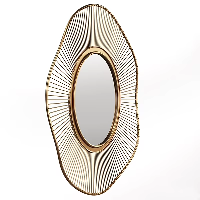 Gold Decorative Wall Mirror With Radiating Lines Unique Irregular Shape For Modern Home Decor 3d model