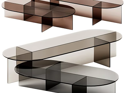 Modern Coffee Table With Transparent Glass Top And Geometric Metal Frame Design 3d model