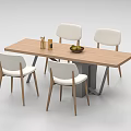Wooden Rectangular Dining Table Set with Four White Chairs and Metal Base 3d model