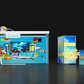 Interactive Blue Commercial Equipment Featuring Screen SMC Logo Marine Life Patterns And Gift Boxes 3d model