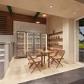 Cozy Café Interior With Refrigerated Display Cases Wooden Tables Chairs And Shelves