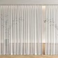 Sheer White Curtains With Green Plant Patterns For Modern Interior Wooden Floor
