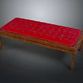 Stylish Wooden Bench With Red Tufted Padded Cushion And Ornate Carved Legs Design