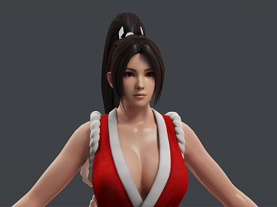 Female Character In Red And White Outfit With High Ponytail And White Rope Decorations 3d model