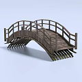 Traditional Wooden Arch Bridge With Railings And Wooden Planks On Light Blue Background