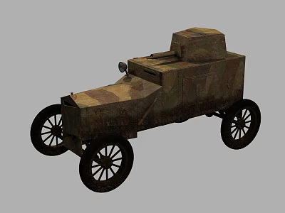 Vintage Tank with Camouflage Paint Four Wheels and Metal Turret Structure 3d model