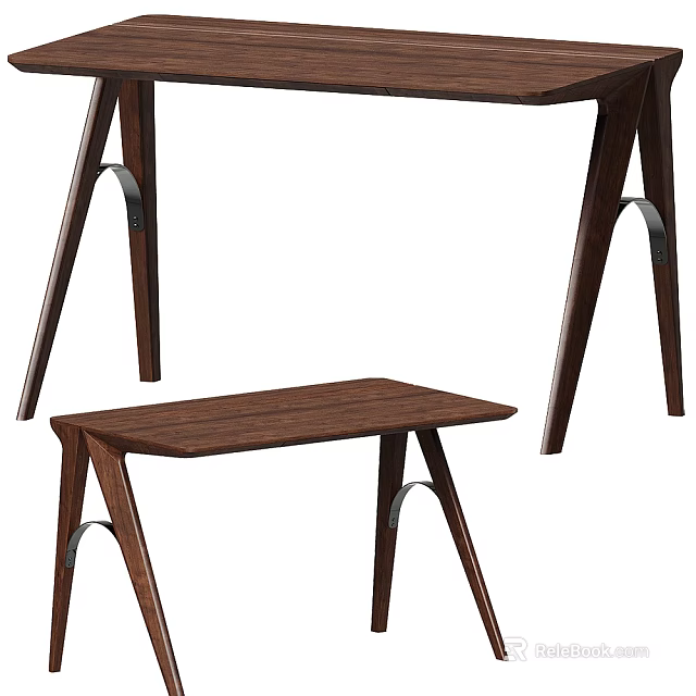 Modern Wooden Desk With Matching Stool And Elegant Leg Structure Design 3d model 