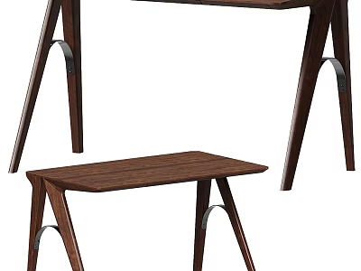 Modern Wooden Desk With Matching Stool And Elegant Leg Structure Design 3d model