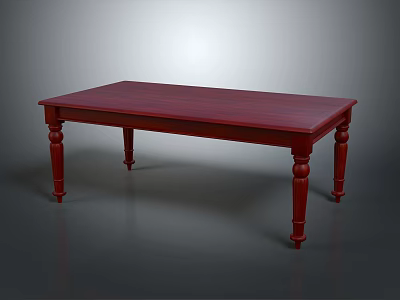 Sturdy Red Wooden Dining Table With Long Surface And Elegant Carved Legs 3d model