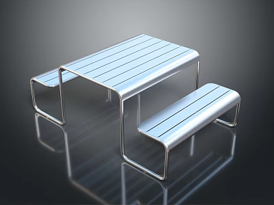 Sleek Modern Metal Furniture Set With Table Benches And Reflective Surface 3d model