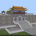Traditional Chinese Ancient Architecture With Yellow Tiled Roof Stone Wall Steps And White Balustrades