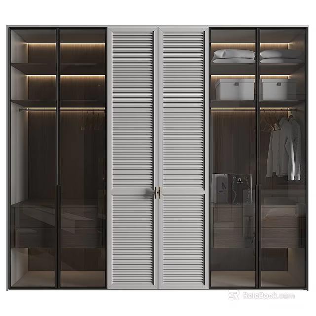 Modern Wardrobe Design With Shutter And Glass Doors And Interior Storage Space 3d model 