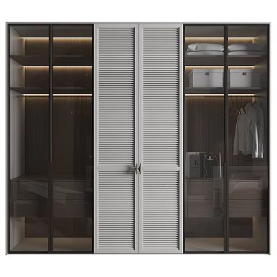 Modern Wardrobe Design With Shutter And Glass Doors And Interior Storage Space 3d model