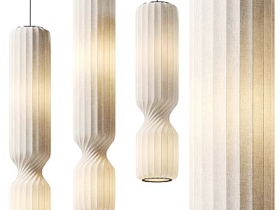 Modern Textured Linen Pendant Lights With Curved Cylindrical Design For Interior Spaces 3d model