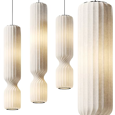 Modern Textured Linen Pendant Lights With Curved Cylindrical Design For Interior Spaces 3d model