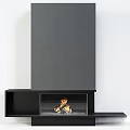 Modern Black Fireplace Interior Design With Glass Front And Burning Flames 3d model
