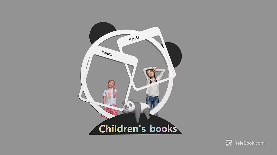 Panda Themed Photo Check In Spot For Kids With Children's Books 3d model 