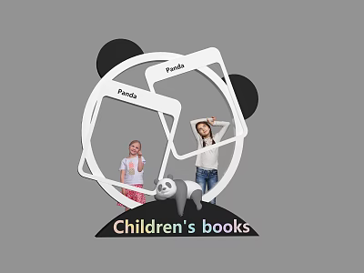 Panda Themed Photo Check In Spot For Kids With Children's Books 3d model