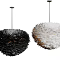 Two Modern Black and White Feather Spherical Chandeliers for Home Decor