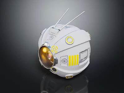 Futuristic White Sci Fi Equipment With Antennas Circular Window And Yellow Accents 3d model