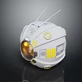 Futuristic White Sci Fi Equipment With Antennas Circular Window And Yellow Accents