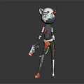 Feline Robot Character With Mechanical Body Blue Eyes And Holding Gadget