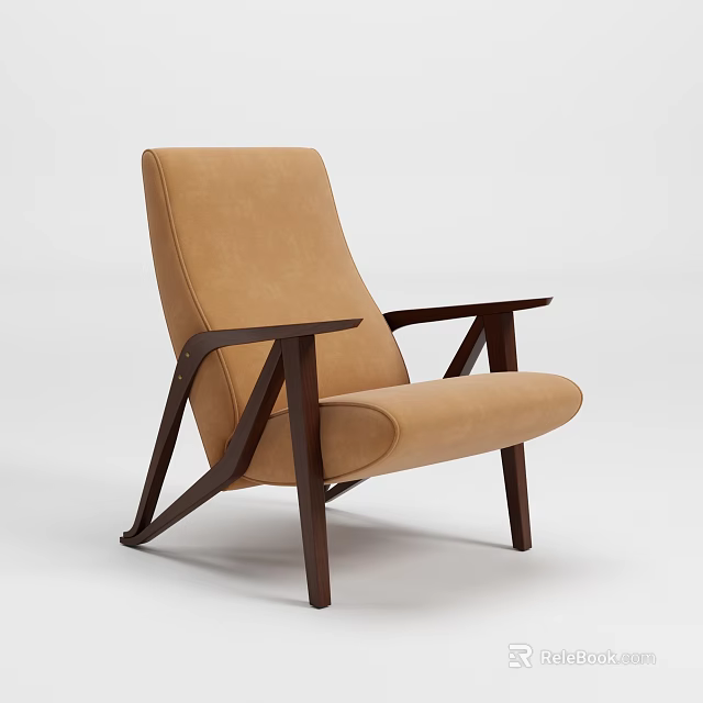 Tan Upholstered Leisure Chair With Dark Wooden Frame Modern Simple Design 3d model 
