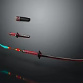 Katana Weapon Featuring Red Black Handle Glowing Blade And Decorative Sheath Design