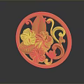 Orange Circular Carved Decorative Plaque With Floral Leaf And Scroll Patterns 3d model