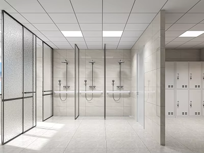 Other Restroom Interior With Tile Walls Showers Partitions And Lockers 3d model
