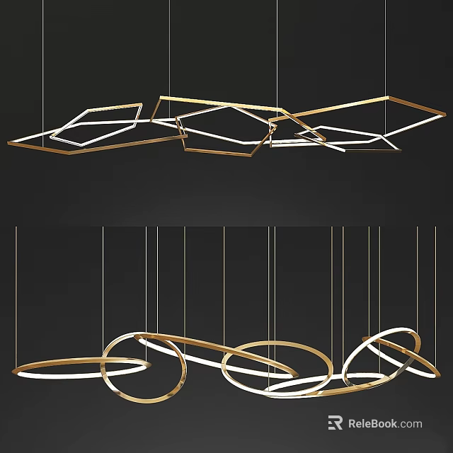 Modern Geometric Gold Metal Chandelier With Circular And Polygonal Hanging Design 3d model 