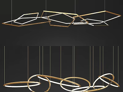 Modern Geometric Gold Metal Chandelier With Circular And Polygonal Hanging Design 3d model