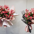 Decorative Ornament Set With Pink Red Roses And Pink Black Wrapping Floral Arrangement