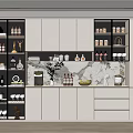 Modern Kitchen Wine Cabinet With Glass Doors And Illuminated Shelves Displaying Wine Glasses And Bottles