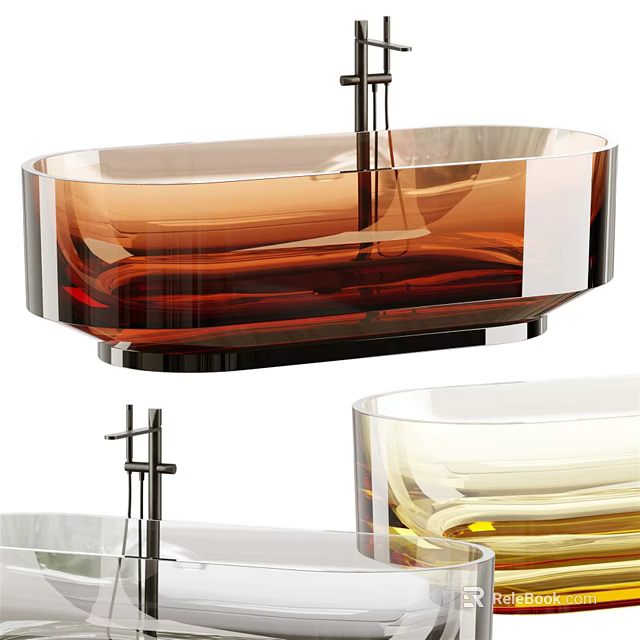 Modern Transparent Glass Bathtub With Colored Accents And Metal Faucet Stand 3d model 