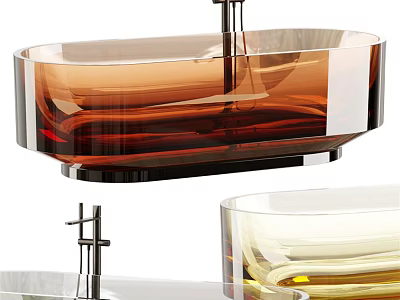 Modern Transparent Glass Bathtub With Colored Accents And Metal Faucet Stand 3d model