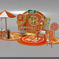 Yibao Honey Orange Drink Promotion Booth Featuring Lid Opening Prize And Orange Themed