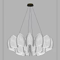 Modern White Fabric Petal Shaped Chandelier with Metal Chains Hanging on Gray Wall