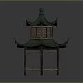 Traditional Chinese Pavilion Featuring Green Multi Tiered Roof And Wooden Carved Details