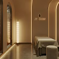 Serene SPA Sauna Interior Design With Curved Walls Ambient Lighting And Treatment Tables