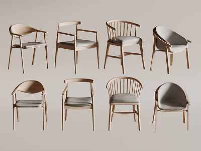 Stylish Modern Dining Chairs In Various Designs With Wooden Frames And Comfortable Seats 3d model