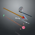 Various Decorative Weapons Featuring Spear Staff Arrow Round Design And Flower Accents