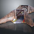Ancient Stone Watergate Structure With Double Arches Wooden Wheels And Access Pathway 3d model