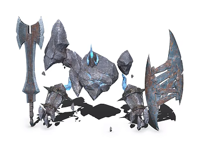 Game Movie Character Stone Armor And Weapon Set With Blue Glowing Details 3d model