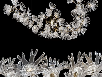 Elegant Modern Crystal Chandelier With Transparent Floral Petals And Gold Accents 3d model